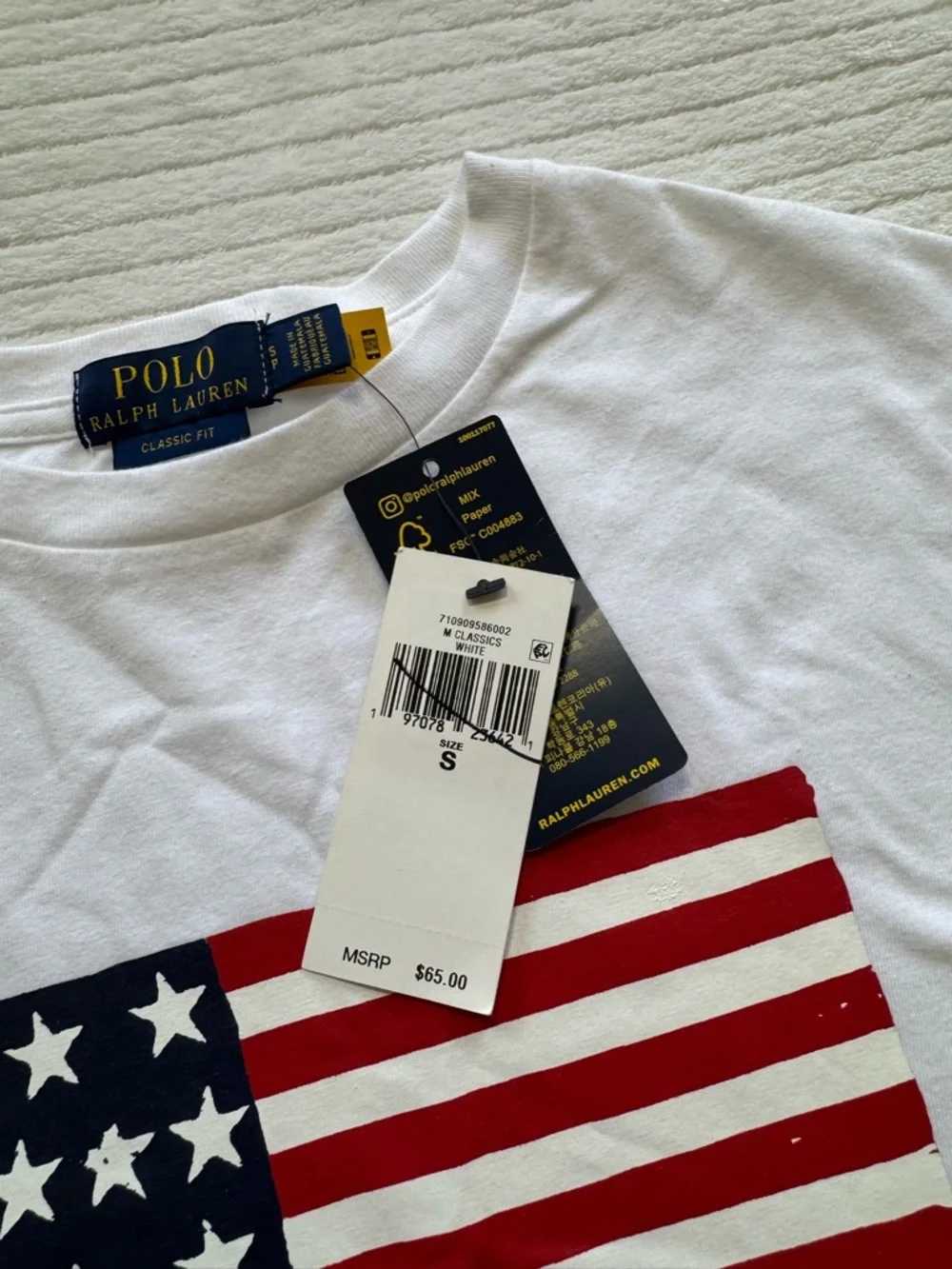 Ralph Lauren White Tee with Red & Blue Flag Graphic - Picture 4 of 7